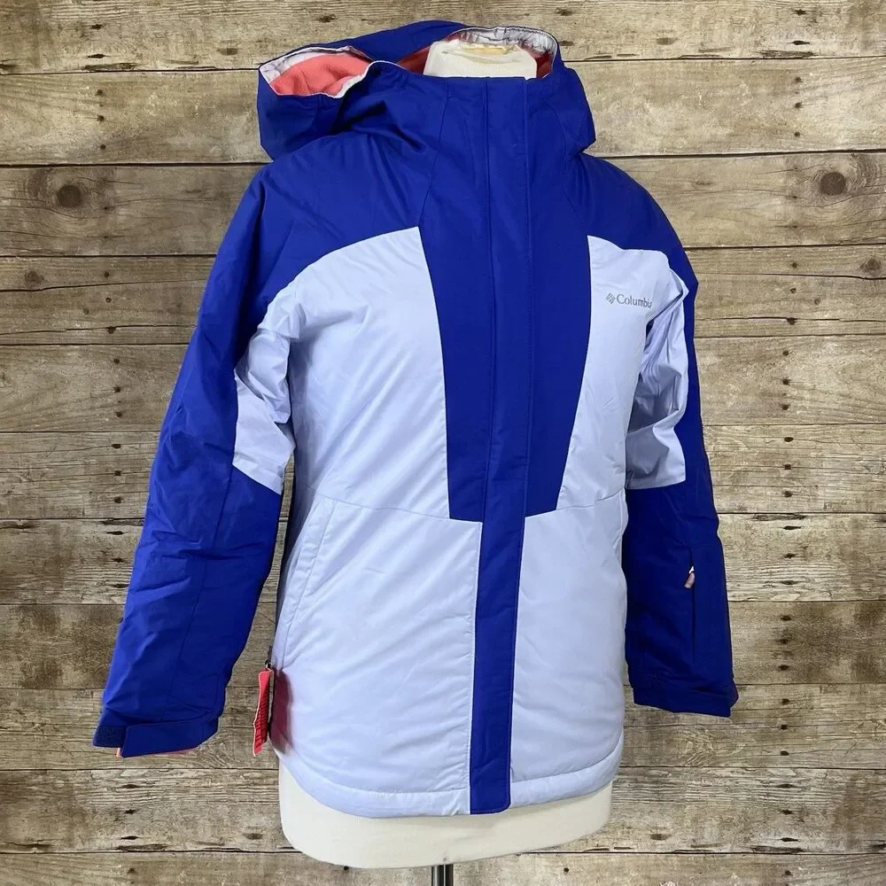 Columbia Omni-Tech Kids Blue Gray Colorblock Waterproof‎ Hooded Ski Jacket Parka